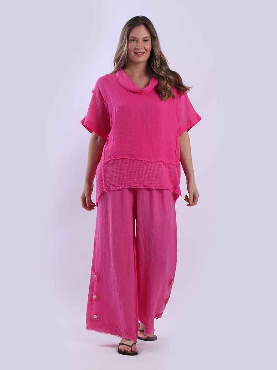 Mesh Net Linen Top Fuchsia