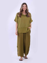 Mesh Net Linen Top Olive