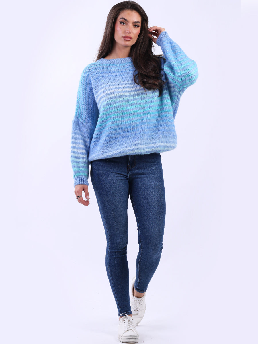 Women Stripy Woolen Knit Pullover