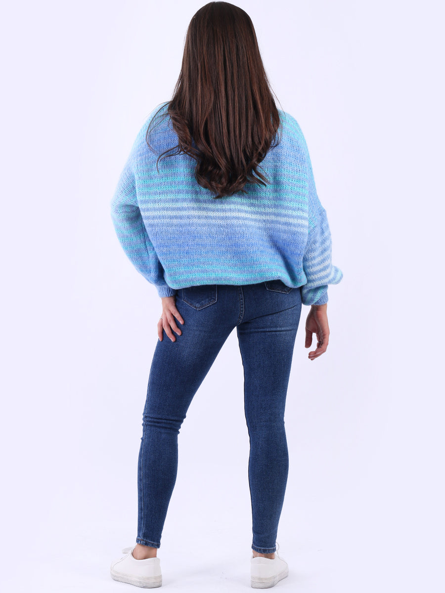 Women Stripy Woolen Knit Pullover