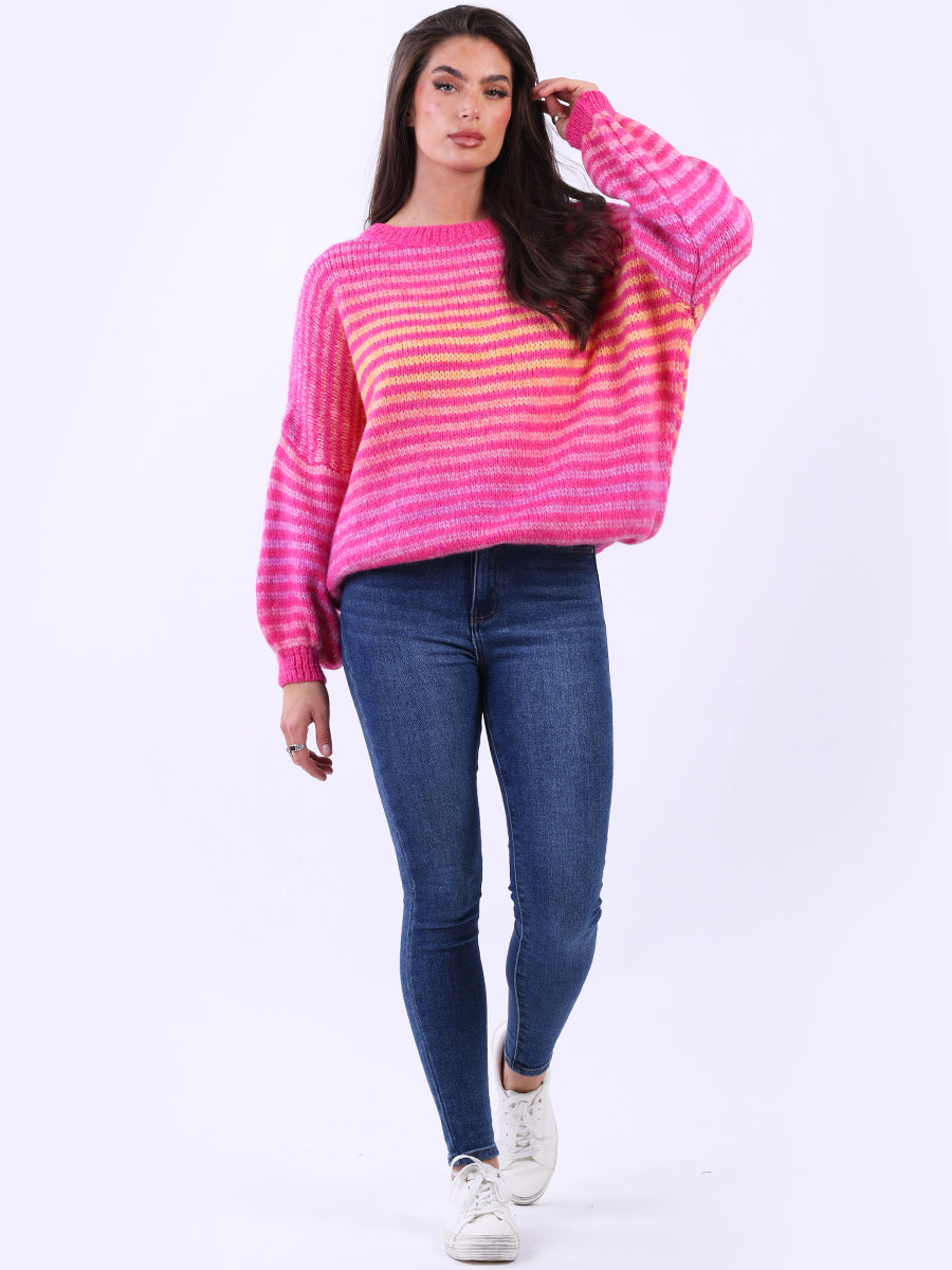 Women Stripy Woolen Knit Pullover