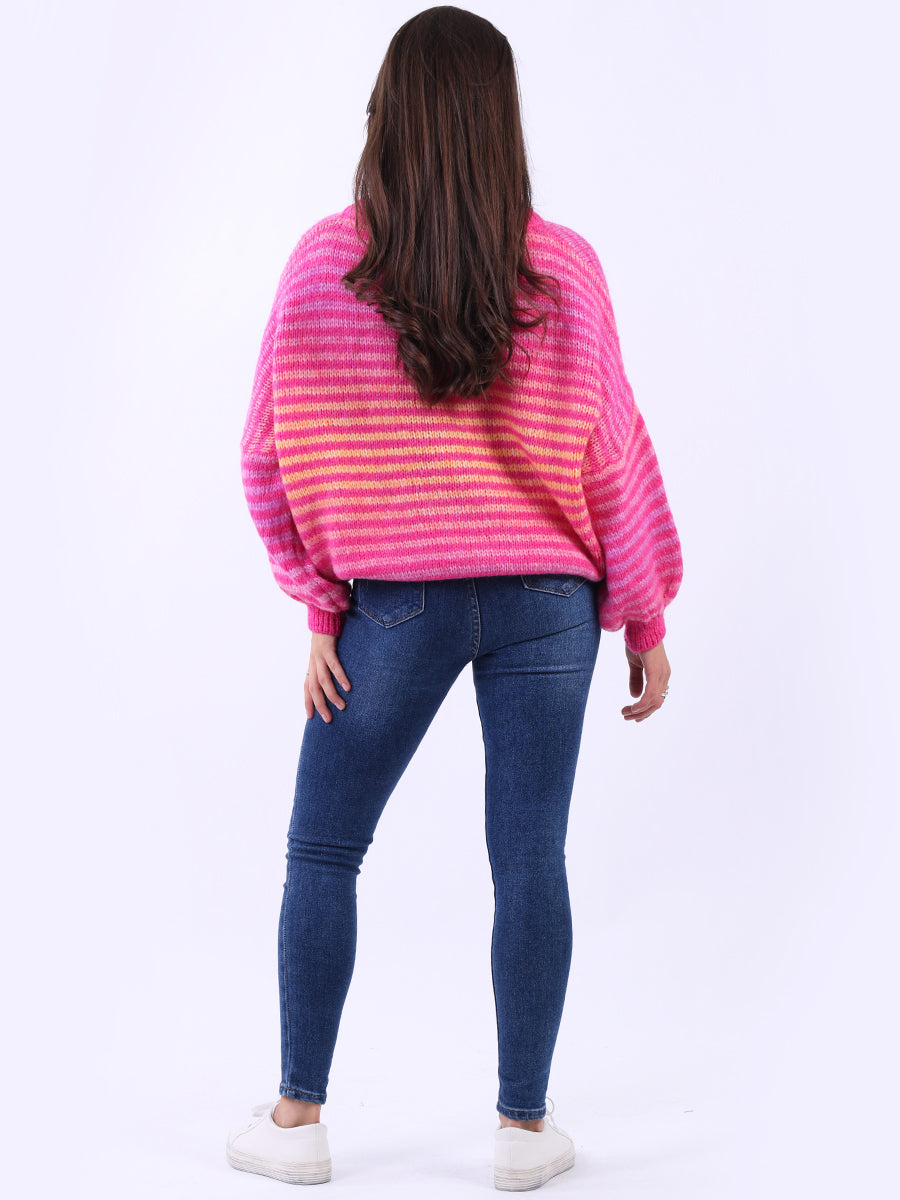 Women Stripy Woolen Knit Pullover