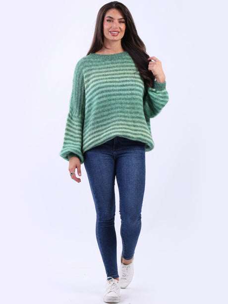 Women Stripy Woolen Knit Pullover