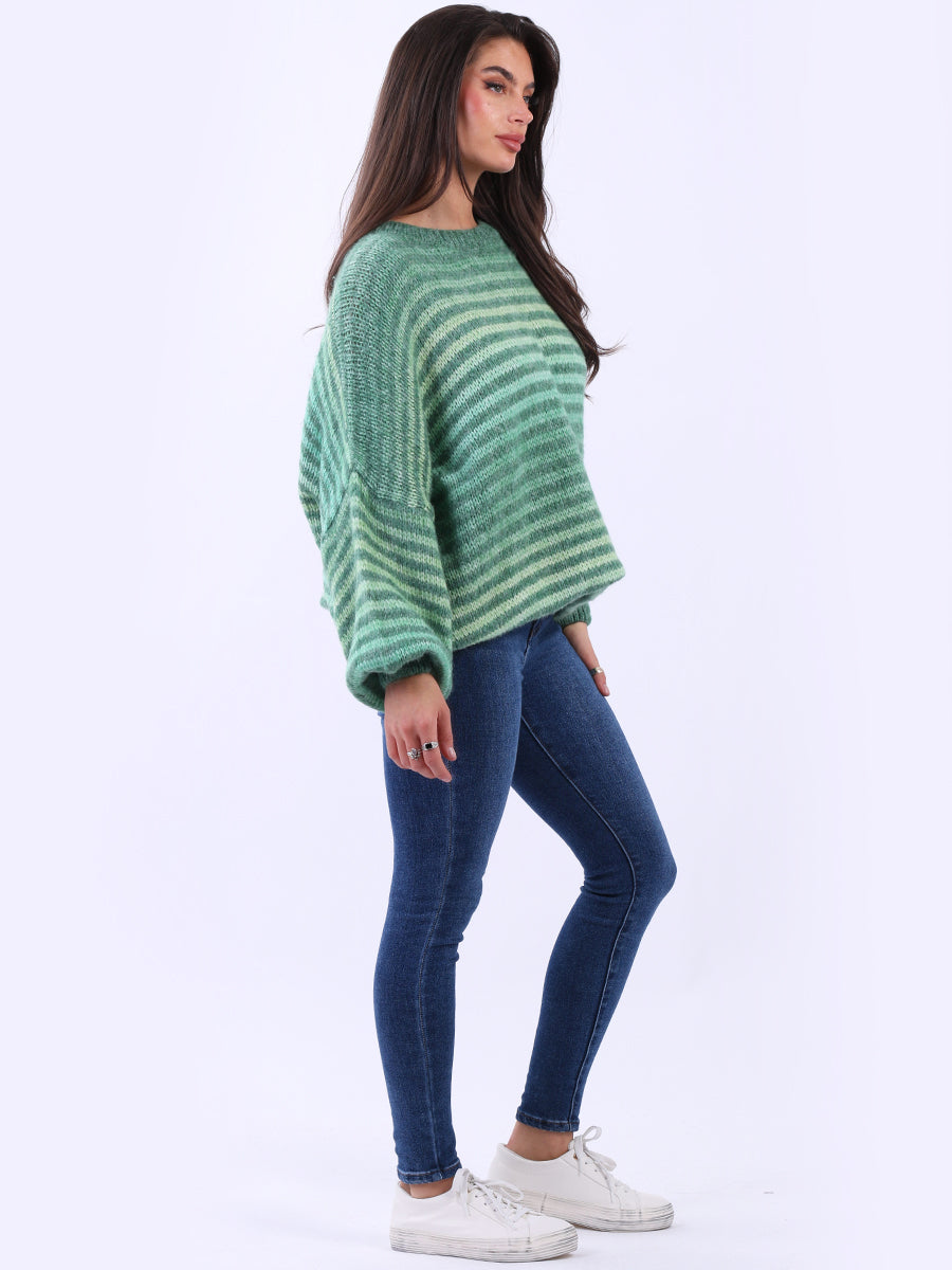 Women Stripy Woolen Knit Pullover