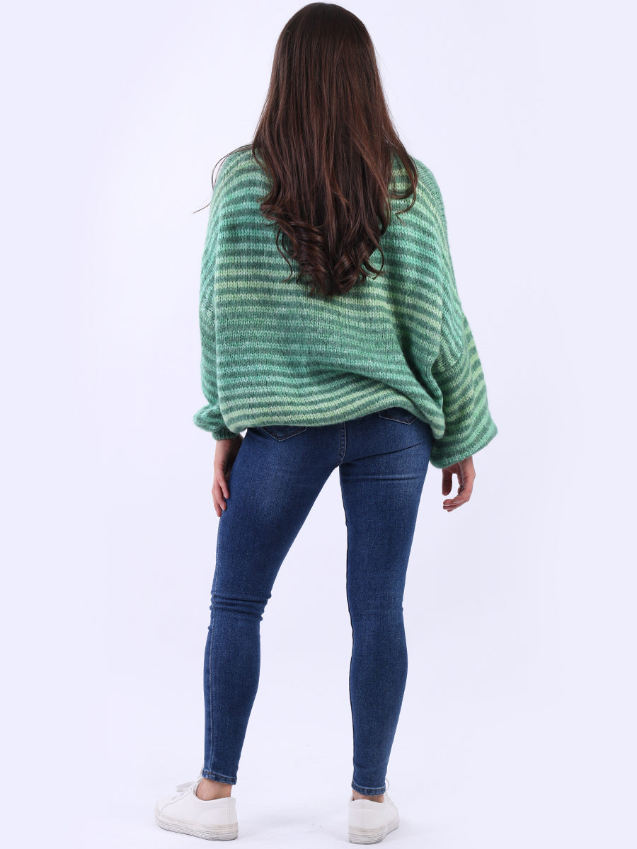 Women Stripy Woolen Knit Pullover