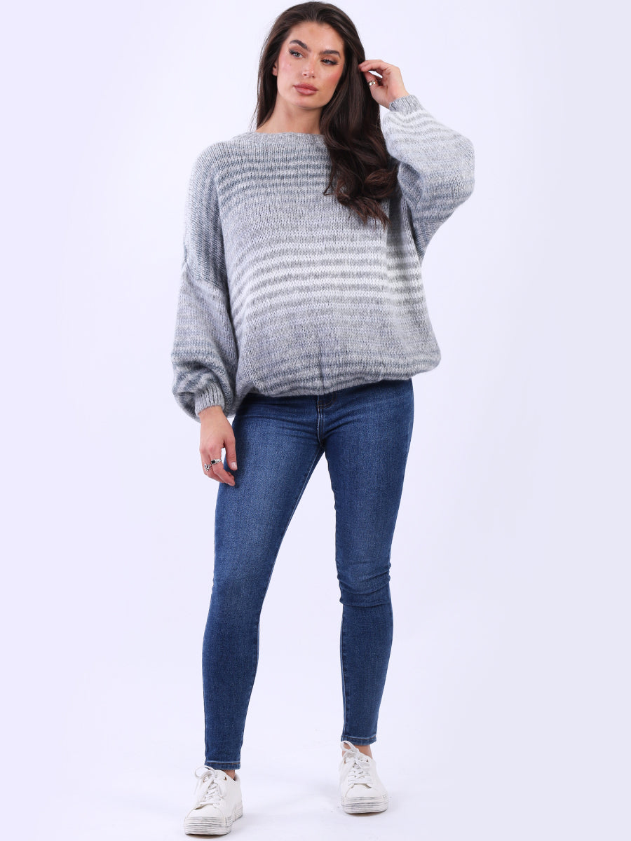 Women Stripy Woolen Knit Pullover