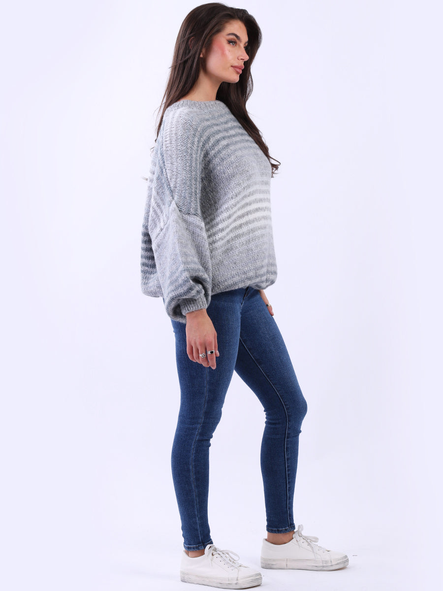 Women Stripy Woolen Knit Pullover