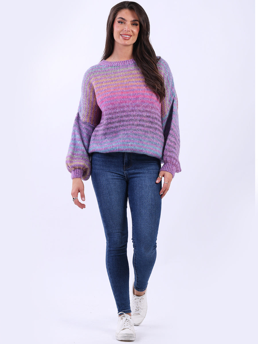 Women Stripy Woolen Knit Pullover