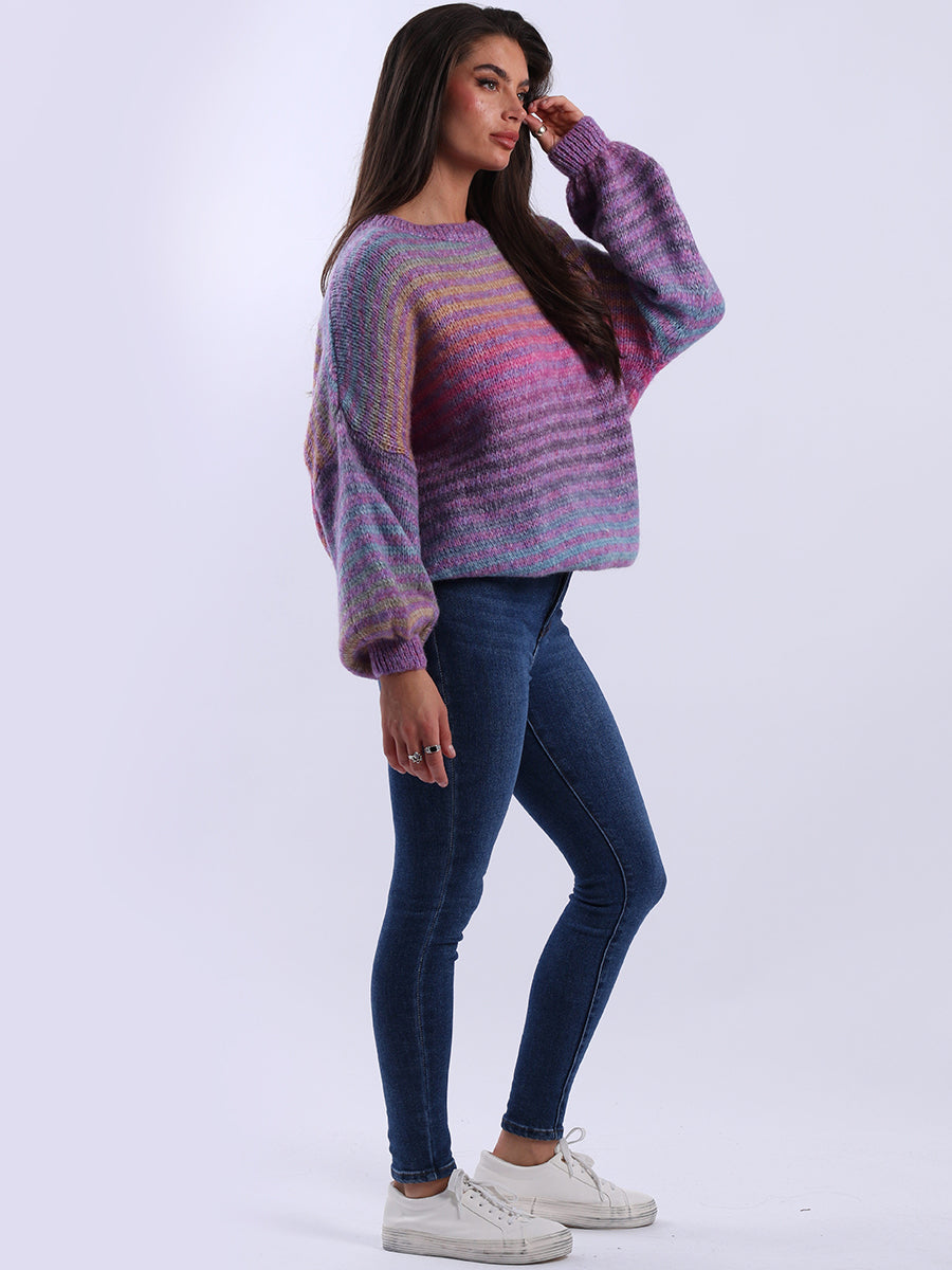 Women Stripy Woolen Knit Pullover