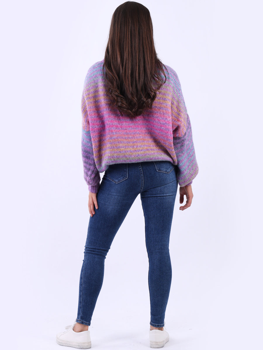 Women Stripy Woolen Knit Pullover