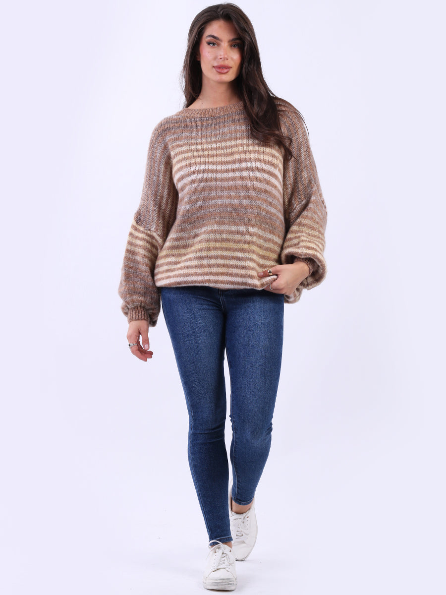 Women Stripy Woolen Knit Pullover