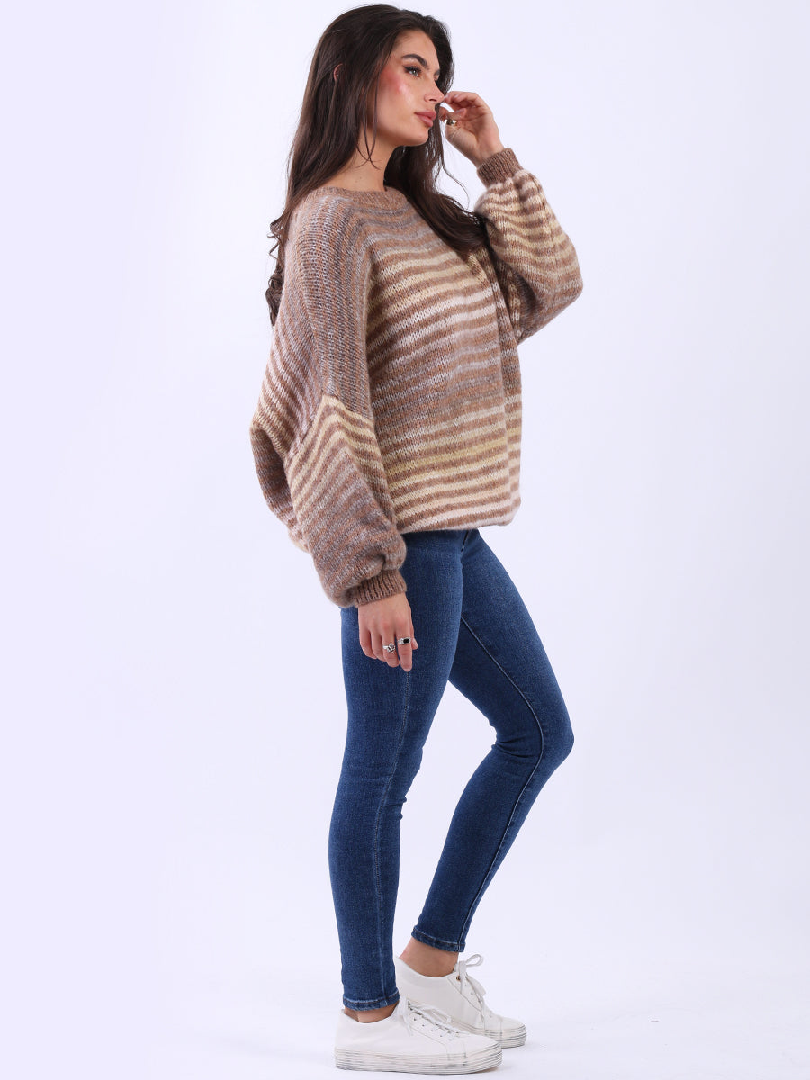 Women Stripy Woolen Knit Pullover