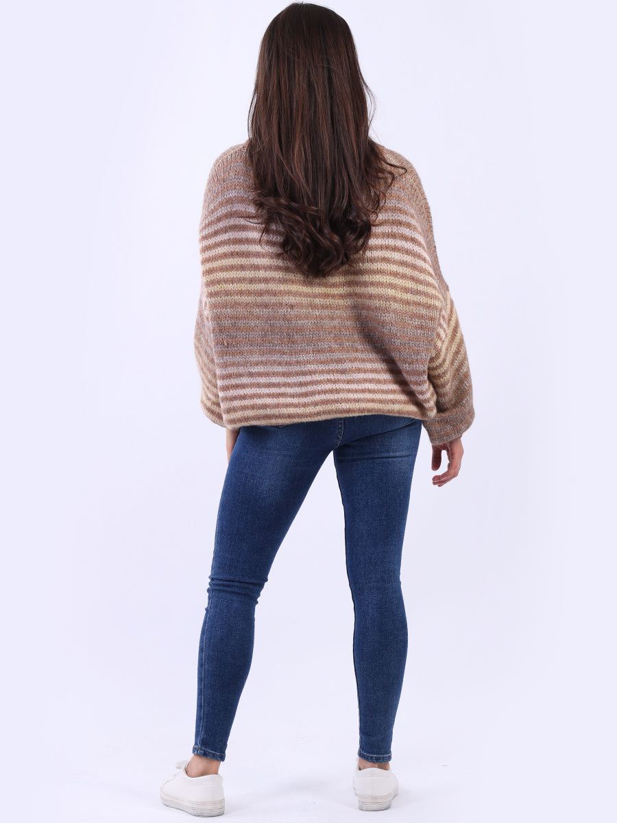 Women Stripy Woolen Knit Pullover