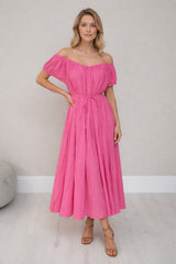 Off Shoulder Maxi Dress Fuchsia