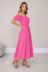 Plain Cotton Off Shoulder Maxi Dress