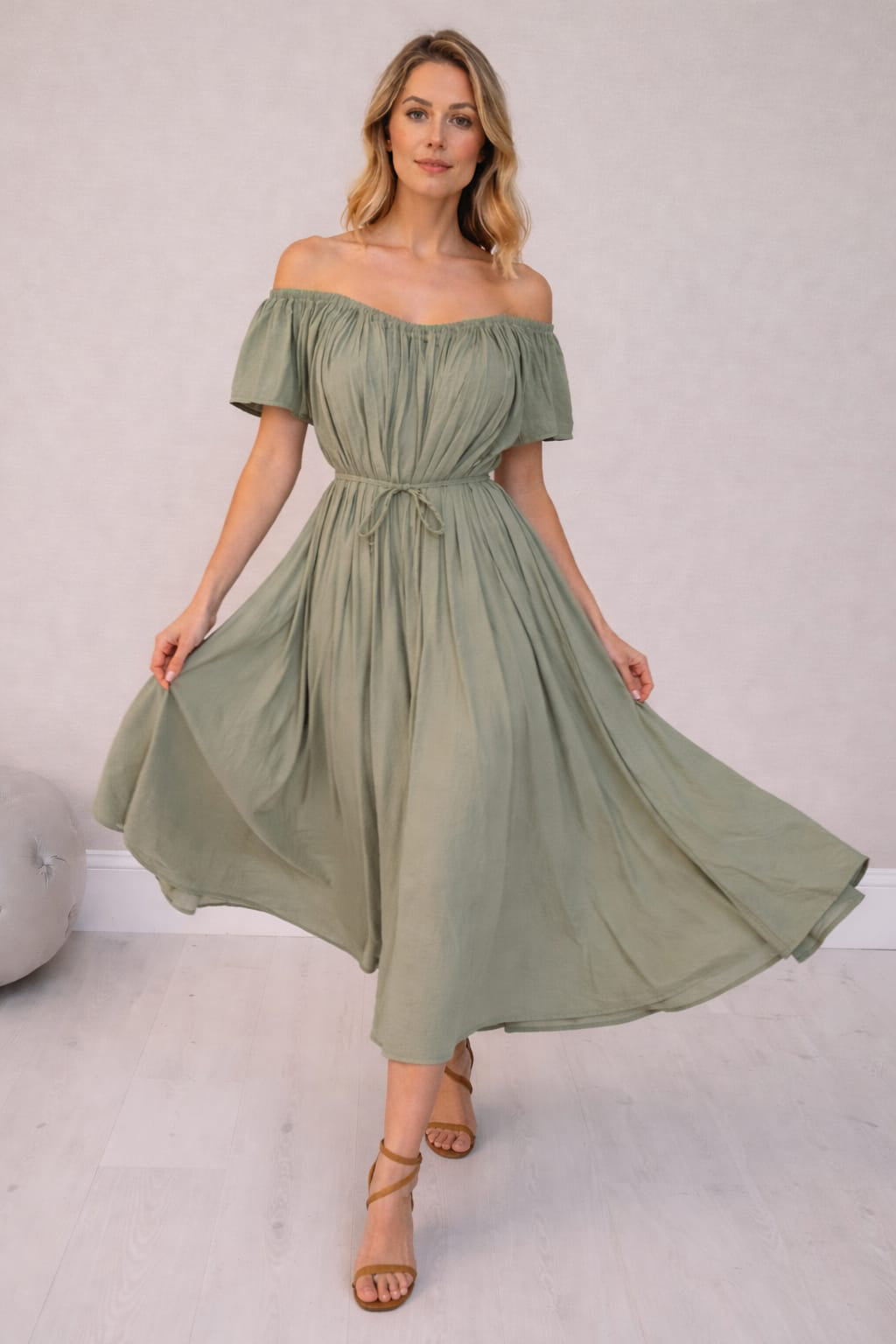 Off Shoulder Maxi Dress Khaki