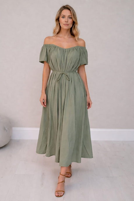 Off Shoulder Maxi Dress Khaki