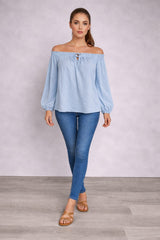 Off Shoulder Cotton Blouse Sky Blue