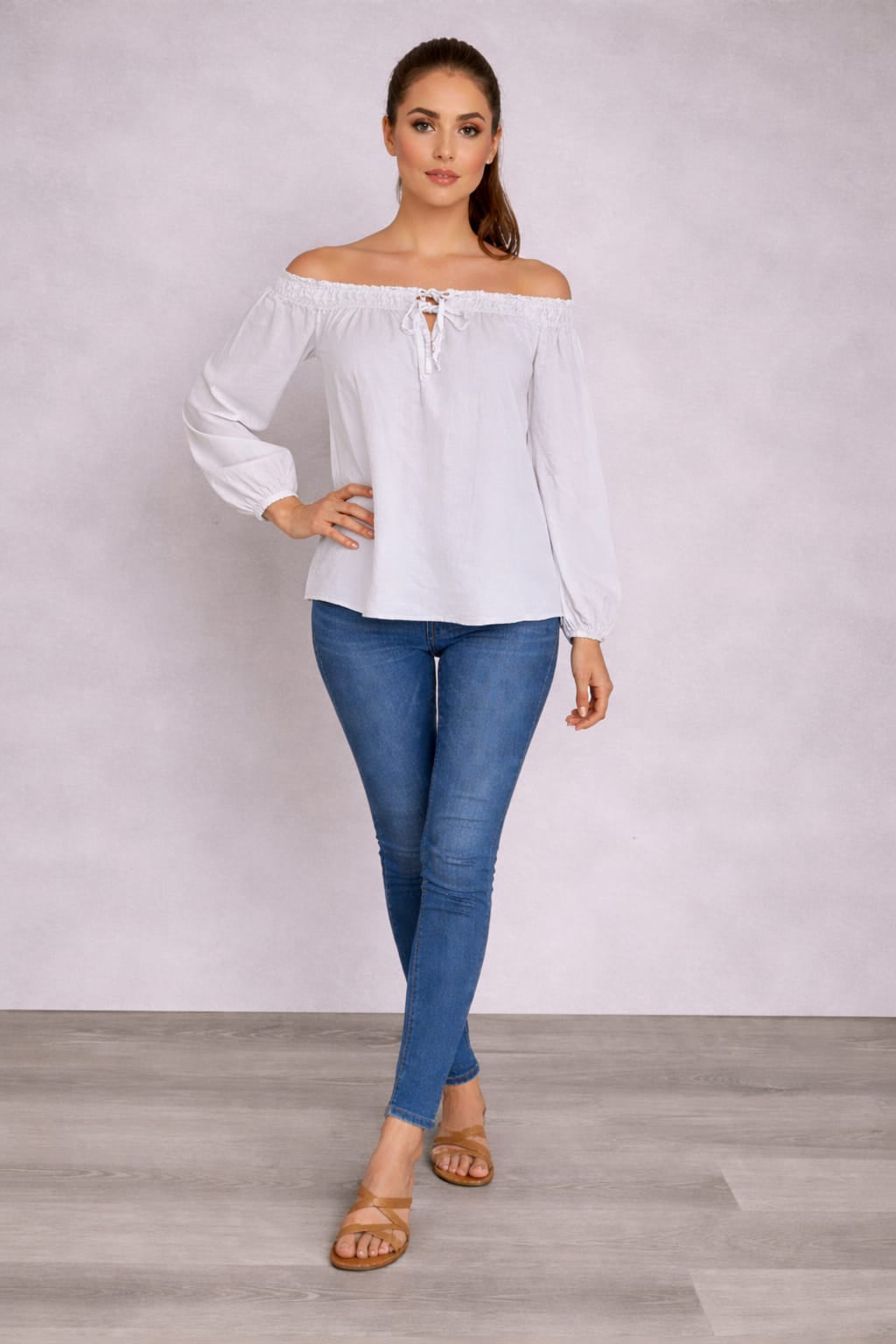 Off Shoulder Cotton Blouse White