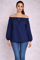Solid Cotton Chic Bardot Crop Top