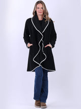 Blanket Stitch Waterfall Collar Wooly Coat