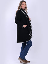 Blanket Stitch Waterfall Collar Wooly Coat