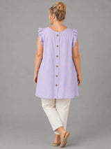 Plus Size Ruffle Trim Dipped Hem Top