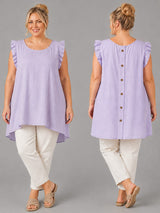 Plus Size Ruffle Trim Dipped Hem Top