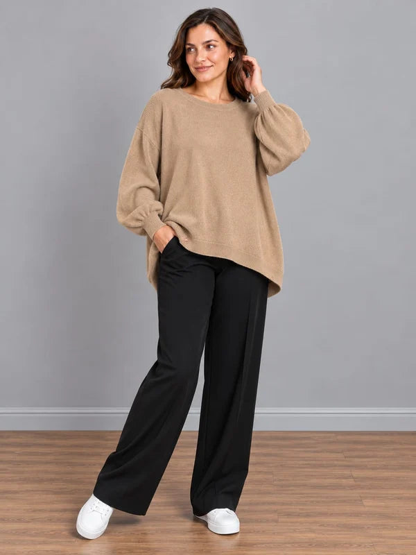 Oversized Drop Shoulders Knitted Sweater Camel
