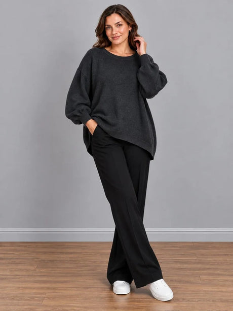 Oversized Drop Shoulders Knitted Sweater Black