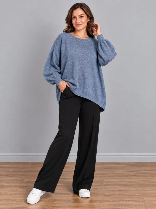 Oversized Drop Shoulders Knitted Sweater Denim