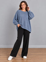 Oversized Drop Shoulders Knitted Sweater Denim