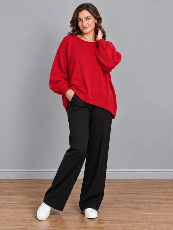 Oversized Drop Shoulders Knitted Sweater Red