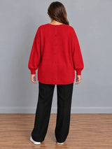 Oversized Drop Shoulders Knitted Sweater Red