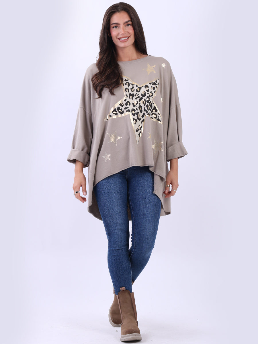 Plus Size Cotton Foil Leopard Star Top