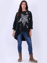 Plus Size Cotton Foil Leopard Star Top