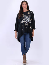 Plus Size Cotton Foil Leopard Star Top