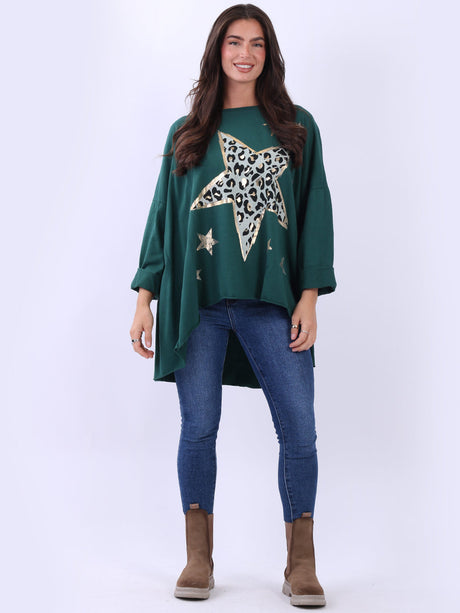 Plus Size Cotton Foil Leopard Star Top