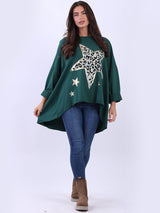 Plus Size Cotton Foil Leopard Star Top