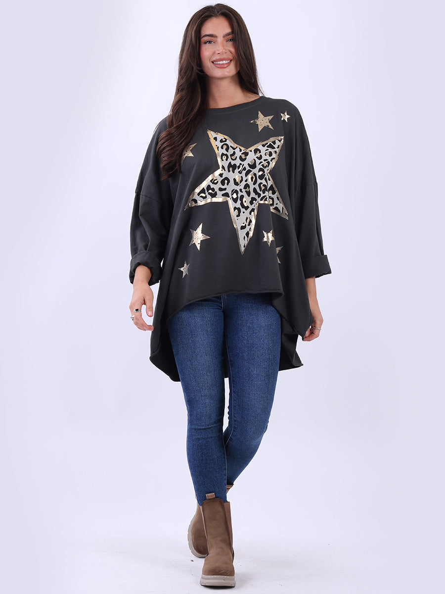 Plus Size Cotton Foil Leopard Star Top