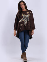 Plus Size Cotton Foil Leopard Star Top