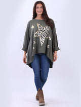 Plus Size Cotton Foil Leopard Star Top