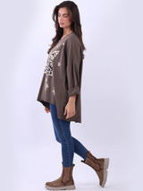 Plus Size Cotton Foil Leopard Star Top