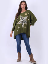 Plus Size Cotton Foil Leopard Star Top