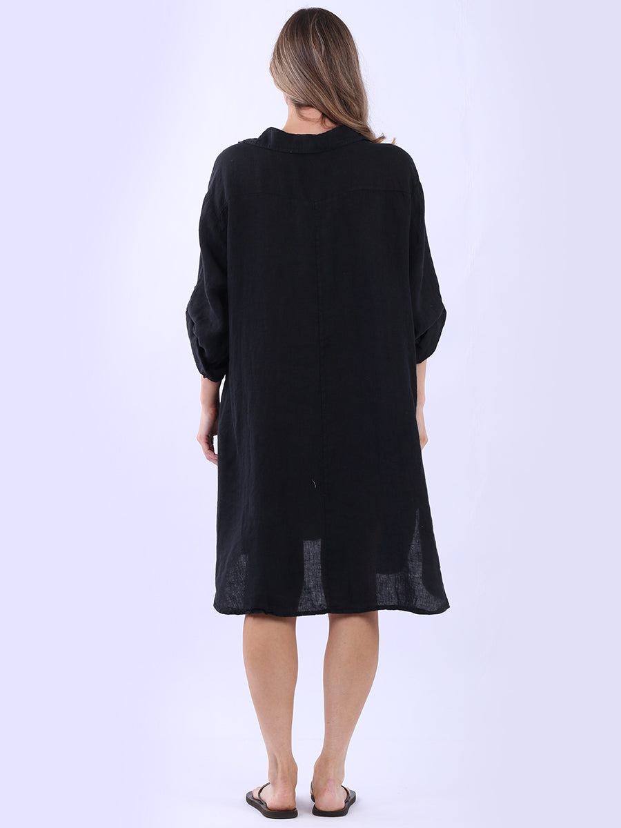 Plus Size Solid Linen Collared Dress