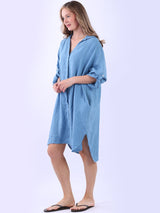 Plus Size Solid Linen Collared Dress