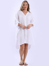 Plus Size Solid Linen Collared Dress