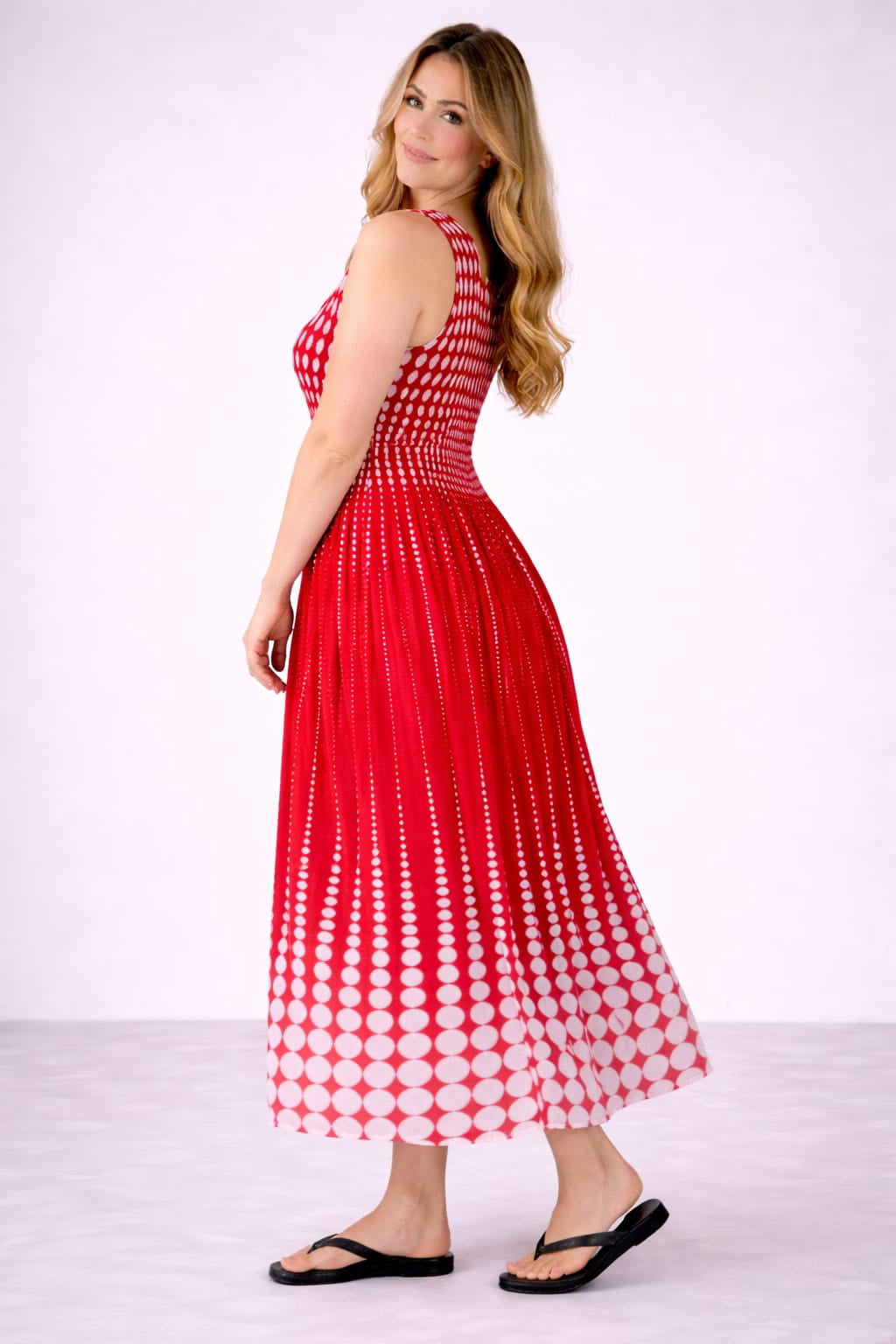 Polka Dot Smocked Oversized Sleeveless Dress