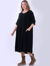 Plain Cotton Corduroy Plus Size Midi Dress