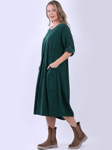 Plain Cotton Corduroy Plus Size Midi Dress